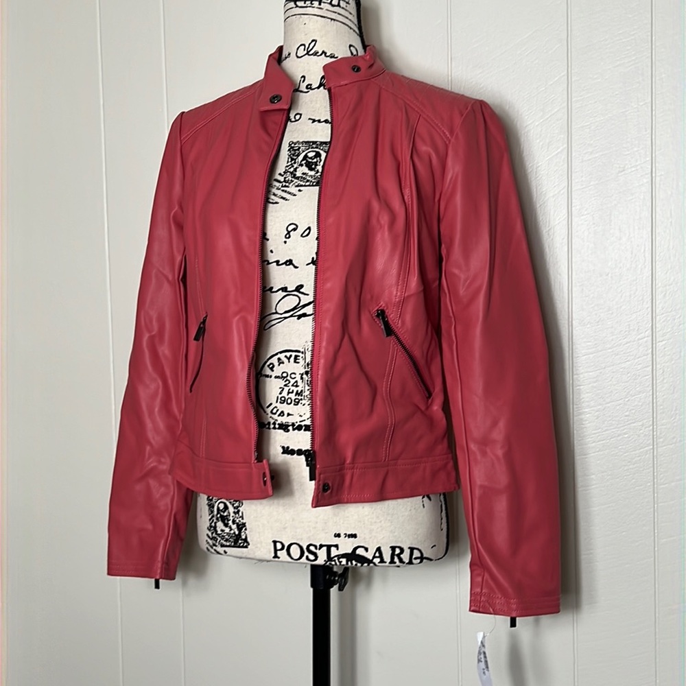 Hot Pink Faux Leather Moto Jacket